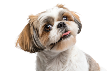 Playful Shih Tzu dog with tongue out and big eyes in close-up