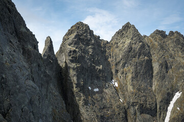 The most difficult climbing spots with a high degree of exposure in the High Tatras are Żabia Turnia and Woływy Grzbiet.
