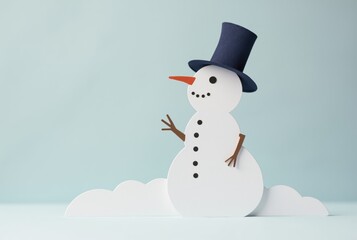 Paper Cutout Snowman with Top Hat and Snowdrift