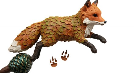 Leaping fox figurine with leaf texture