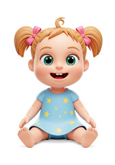 Fototapeta premium Cute cartoon baby girl sitting and smiling.