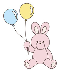 かわいいうさぎのぬいぐるみのベクターイラスト。兔、アイコン、風船