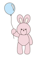 かわいいうさぎのぬいぐるみのベクターイラスト。兔、アイコン、風船