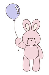 かわいいうさぎのぬいぐるみのベクターイラスト。兔、アイコン、風船