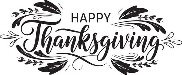 Obraz premium Vector art of elegant happy thanksgiving calligraphy with decorative elements