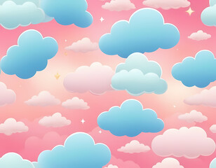 cute cartoon cloud seamless pattern, white cartoon 3d clouds on the sky, cartoon banner background