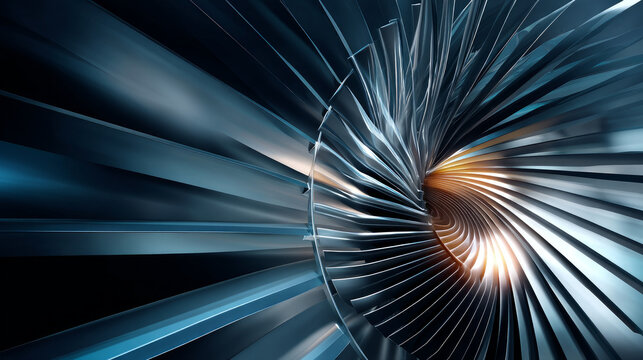 Close-up of a wind turbine blade in motion, futuristic detailing, dynamic lighting. Turbine Blades, High Precision Engineering. Large Fan Stack