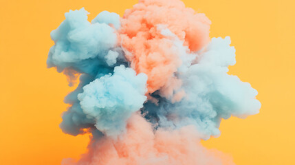 Swirling movement of smoke on yellow background. Abstract smoke background. 