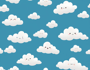 cute cartoon cloud seamless pattern, white cartoon 3d clouds on the sky, cartoon banner background