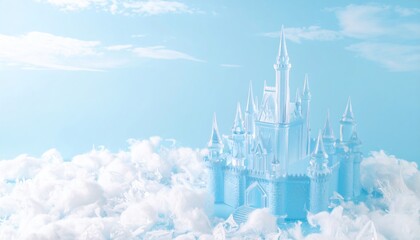Magical Ice Palace on Clouds with Empty Space, A Minimalist Dreamscape