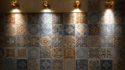 Ornate, illuminated tile wall