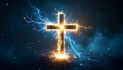 A compelling image of a glowing cross with electrical sparks emanating