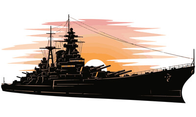 Battleship Silhouette with Sunset