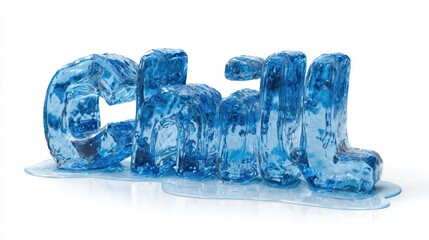Icy "Chill" word formed by melting blue ice