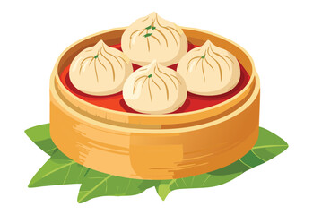 Soft Steamed Buns Leaf - Vector Illustration