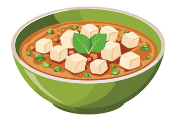 Green Bowl Tofu Curry - Vector Illustration