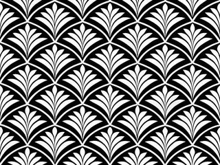 Art Deco Fan Pattern Black and White Seamless Background