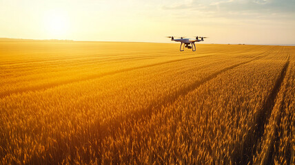 Obraz premium Using precision agriculture, drones soar above expansive wheat fields to monitor soil conditions and enhance productivity
