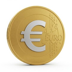 Fototapeta premium Gold Euro Coin with European Map and Stars currency