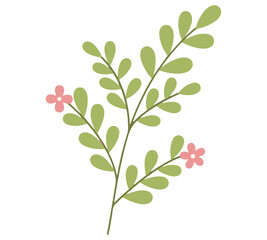 Simple illustration of a stylized plant branch with leaves and flowers.