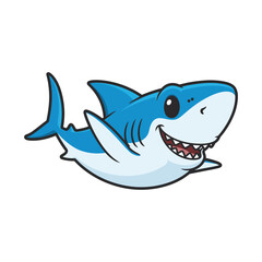 Fototapeta premium Cartoon illustration of a smiling blue shark with a friendly and playful appearance