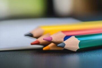 Colorful pencil collection on a table for crafting home office still life artistic environment close-up view