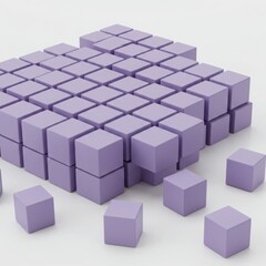 Fototapeta premium Many lavender cubes arranged in a grid with some scattered