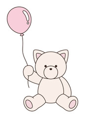 かわいい猫のぬいぐるみのベクターイラスト。ねこ、アイコン、風船