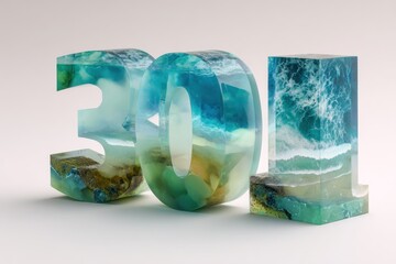 3D numbers with embedded ocean scenes