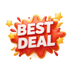 Naklejka premium Bright and bold Best Deal promotion with stars and splashy design on a clean, transparent backdrop for easy integration, transparent background