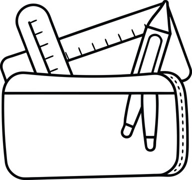 black and white school supplies in pencil case clip art preview