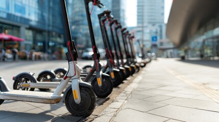 Electric scooters parked in a city