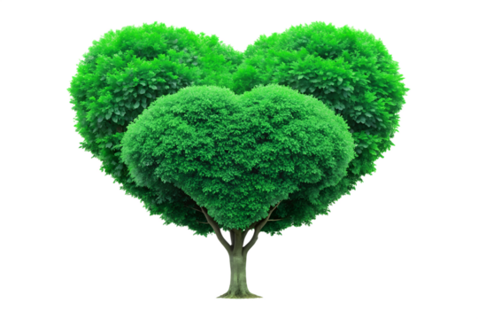 A lush green tree shaped like a heart, isolated on a transparent background