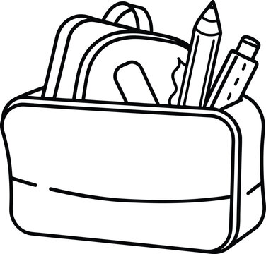 black and white school bag with supplies clip art preview