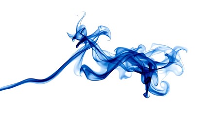 Delicate blue smoke rising gracefully on a white background, forming abstract shapes with a soft and elegant feel. Perfect for modern art, design, or creative backdrops