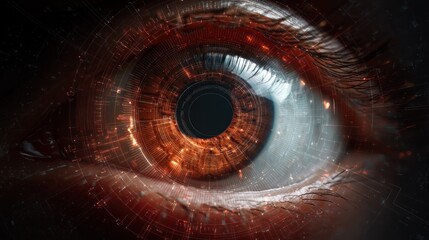 Eye with digital circuit overlay futuristic concept