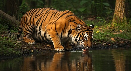 Majestic Tiger Quenching Thirst at Forest's Edge