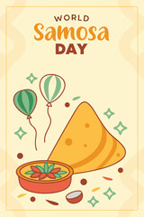 World Samosa Day celebration with snacks and balloons illustration