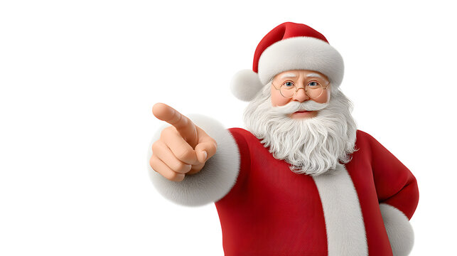 Santa Claus pointing at viewer with serious expression. A humorous and attention-grabbing image perfect for holiday campaigns or seasonal calls to action.