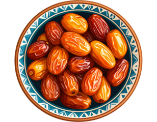 Flat Vector Illustration of Date Fruits in Ornamental Bowl, Transparent Background