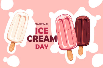National Ice Cream Day. Background with chocolate and vanilla ice cream. Banner with sweet dessert. Vector illustration.