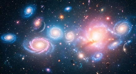 Fototapeta premium A captivating display of distant galaxies and cosmic wonders in deep space scene