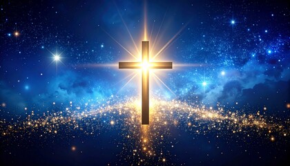Abstract Star Field with Golden Cross Subtly Emerging, Symbol of Hope and Faith