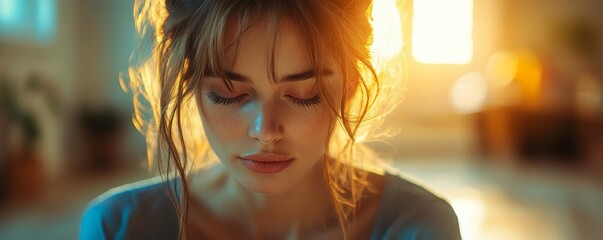 Christian woman praying for Gods blessing, with a peaceful expression of faith and hope, Generative AI