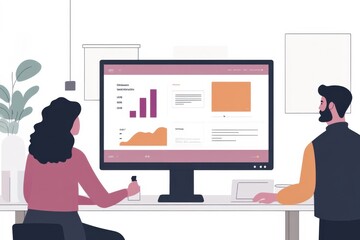 Data analysis and visualization techniques office setting digital display professional environment user perspective