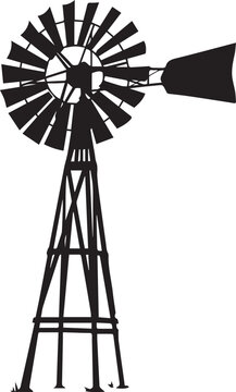 Classic american farm windmill silhouette against a white background