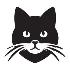 Cute black cat cartoon illustration with a bow, adorable feline head design for pet lovers