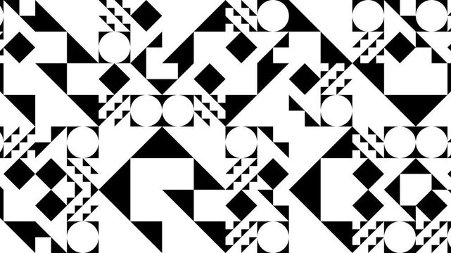Dynamic Black and White Loop Animation of Symmetrical Geometric Patterns Featuring Bold Contrasts and Clean Rotations for Creative Visual Backgrounds