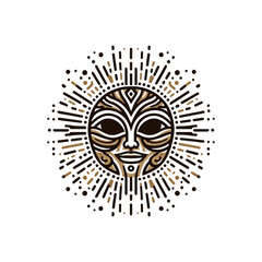 A tribal mask representing sunrise, with radiant lines