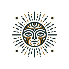 A tribal mask representing sunrise, with radiant lines